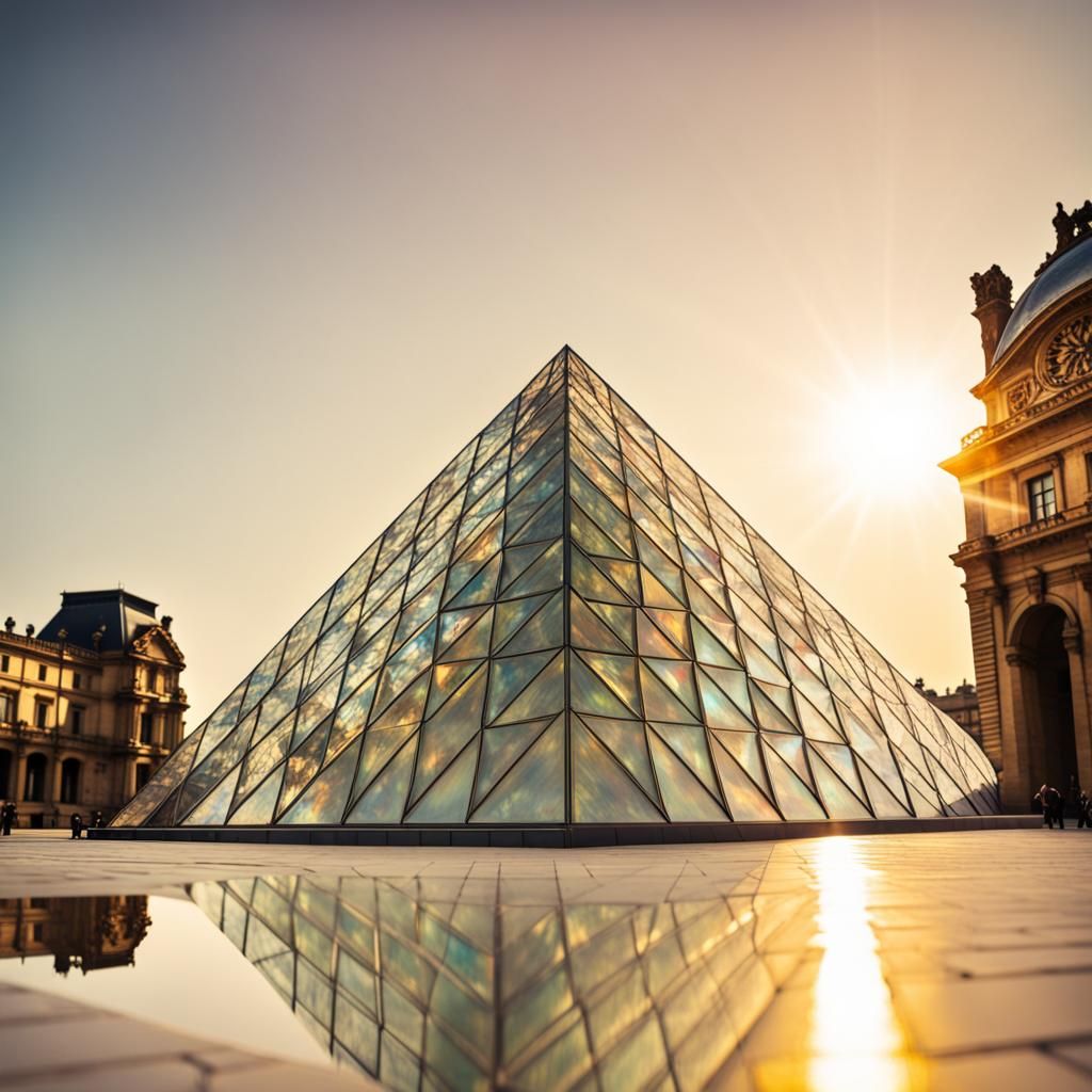 Iridescent Louvre Pyramid in Natural Lighting