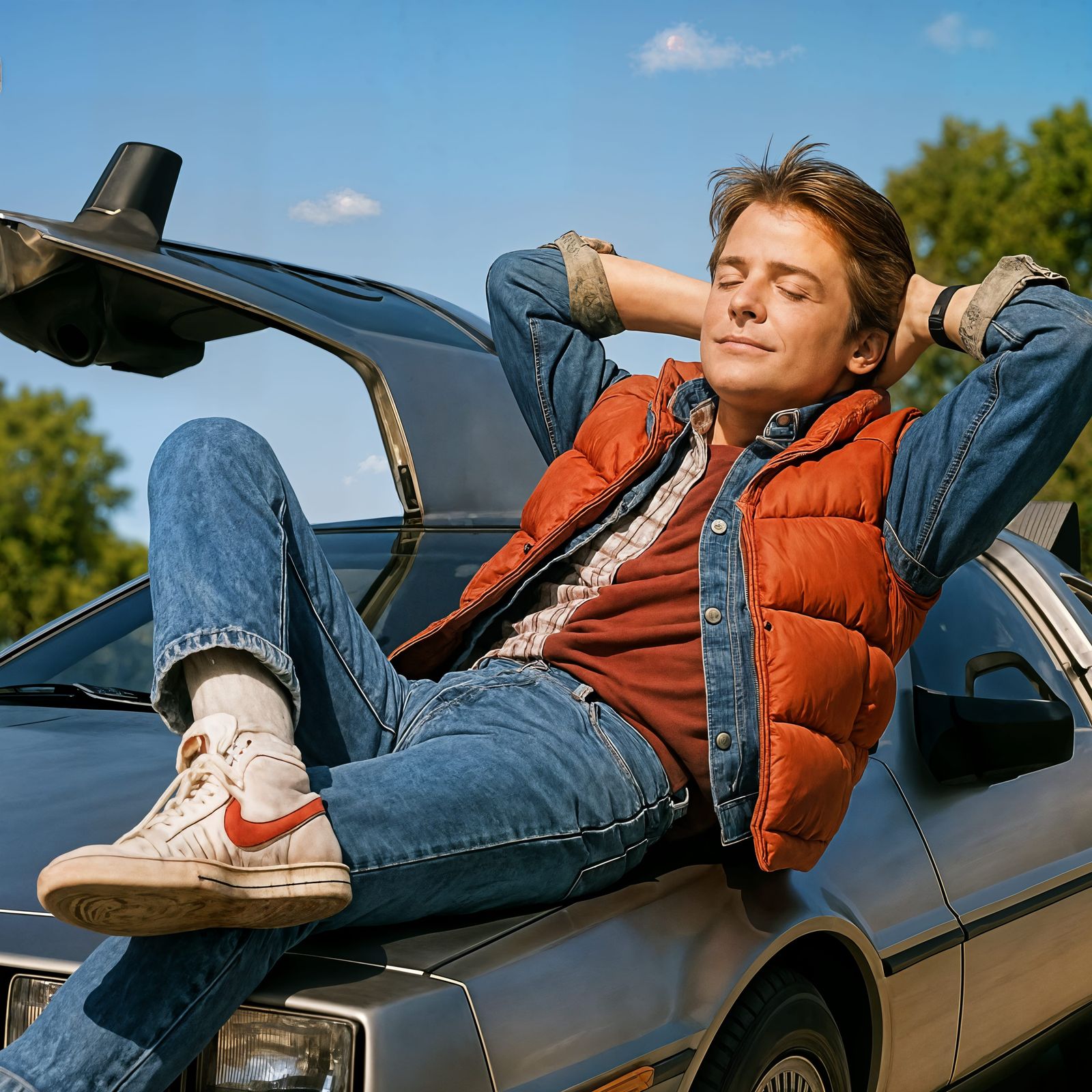 Marty McFly Relaxes on the Delorean