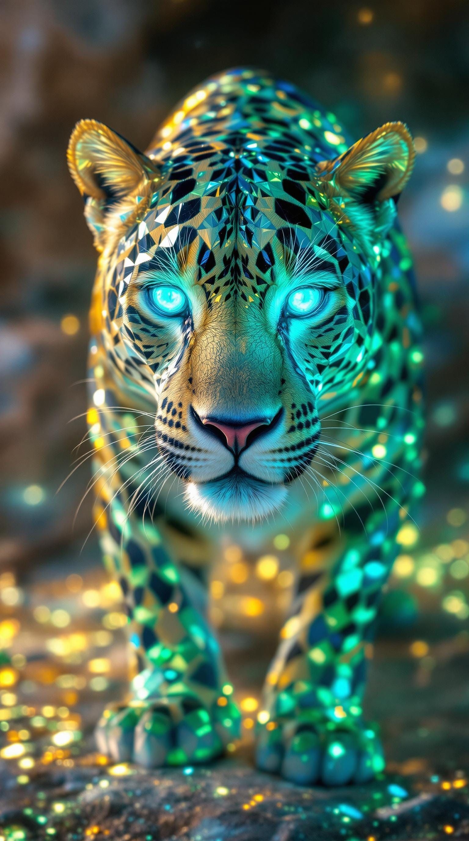 Majestic Leopard in Luminous Crystalline Armor