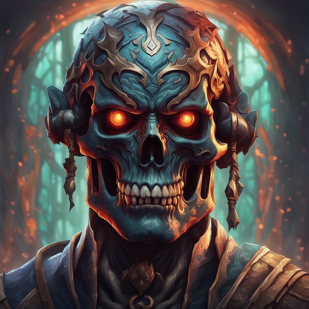 Evil Gamer Skull Portrait in a Detailed Style