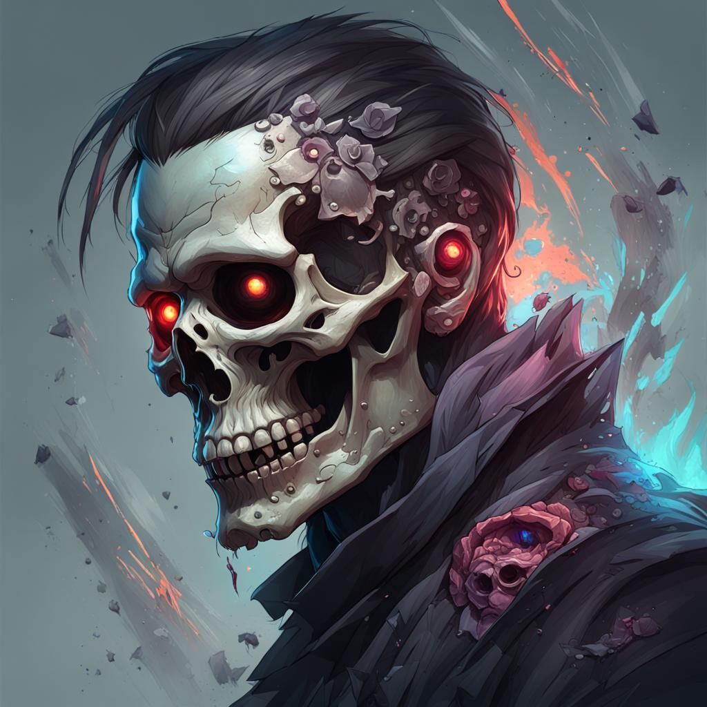 Evil Gamer Skull Portrait in Hyperdetailed Style
