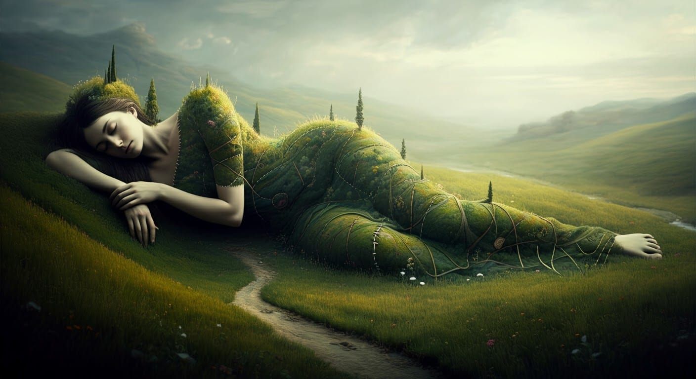 Surreal Landscape Maiden in Steampunk Style