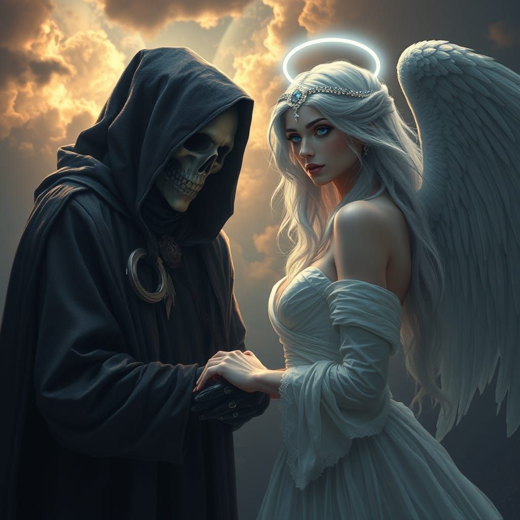 Grim Reaper and Angel Wedding: Fantasy Concept Art