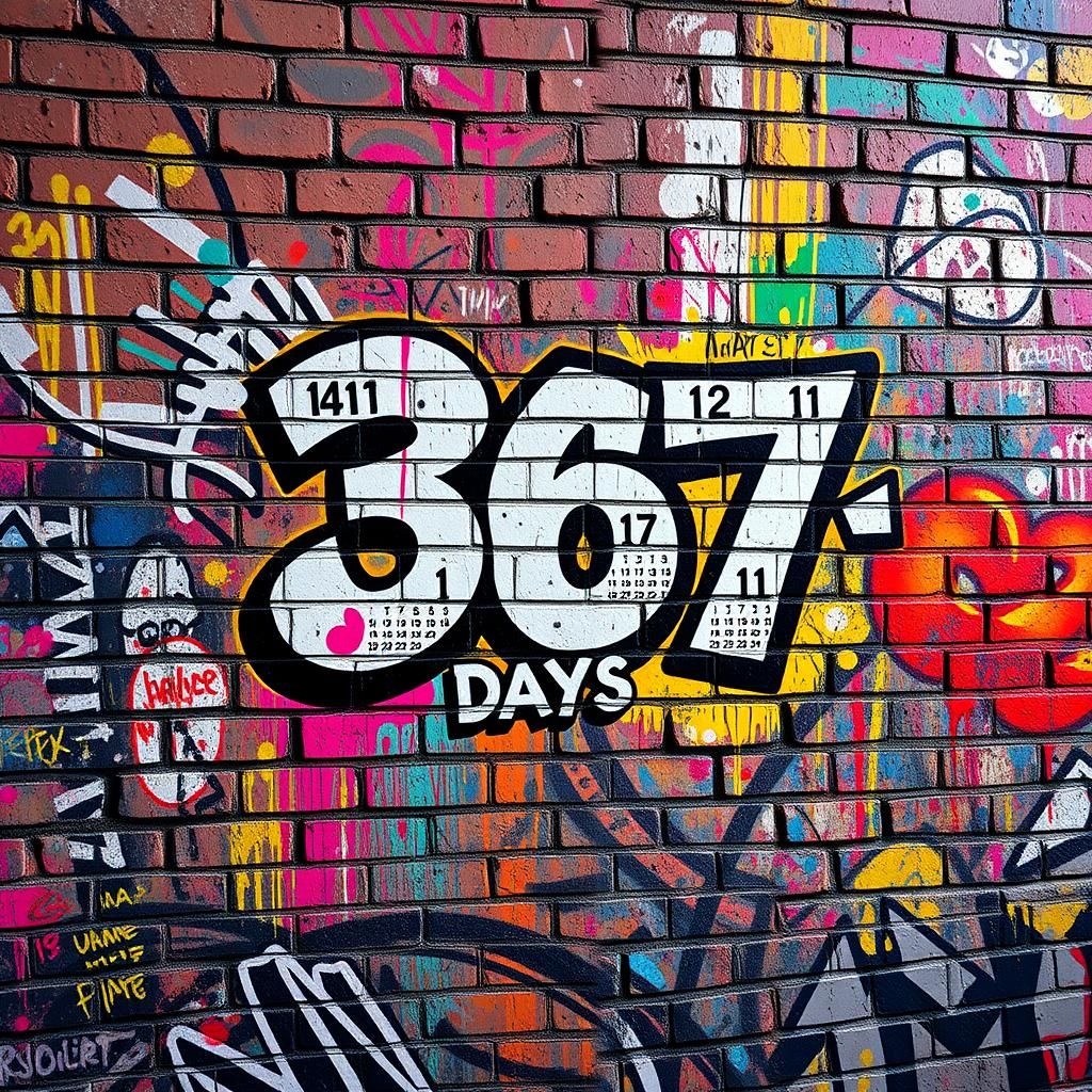 Colorful Graffiti Calendar on Brick Wall, Digital Art