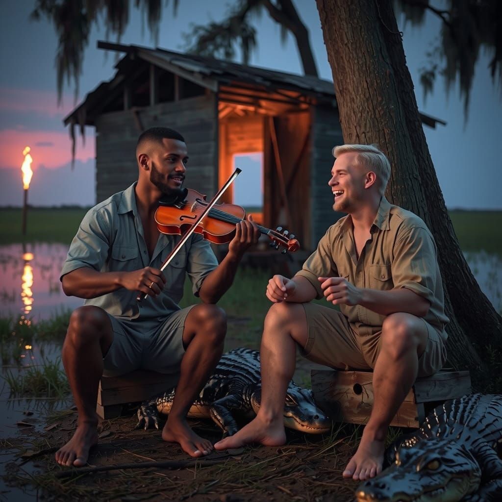 Bayou Alligator Trappers Serenade Night in Swamp