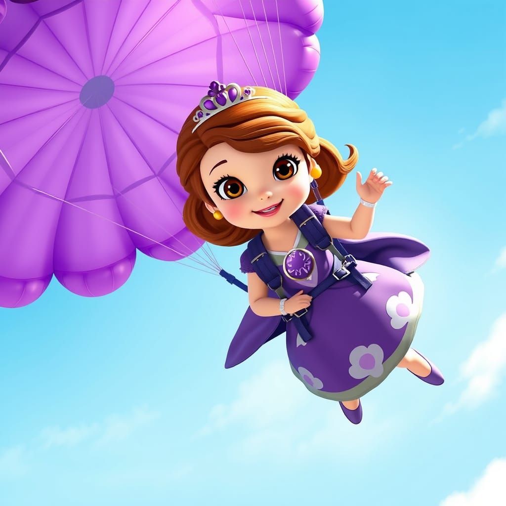 Princess Sofia Skydiving in Disney Animation Style