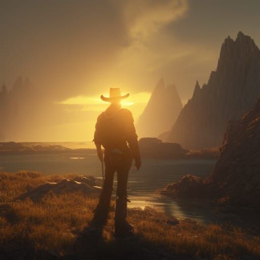 Cowboy Under Midnight Sun: Hyperdetailed Concept Art