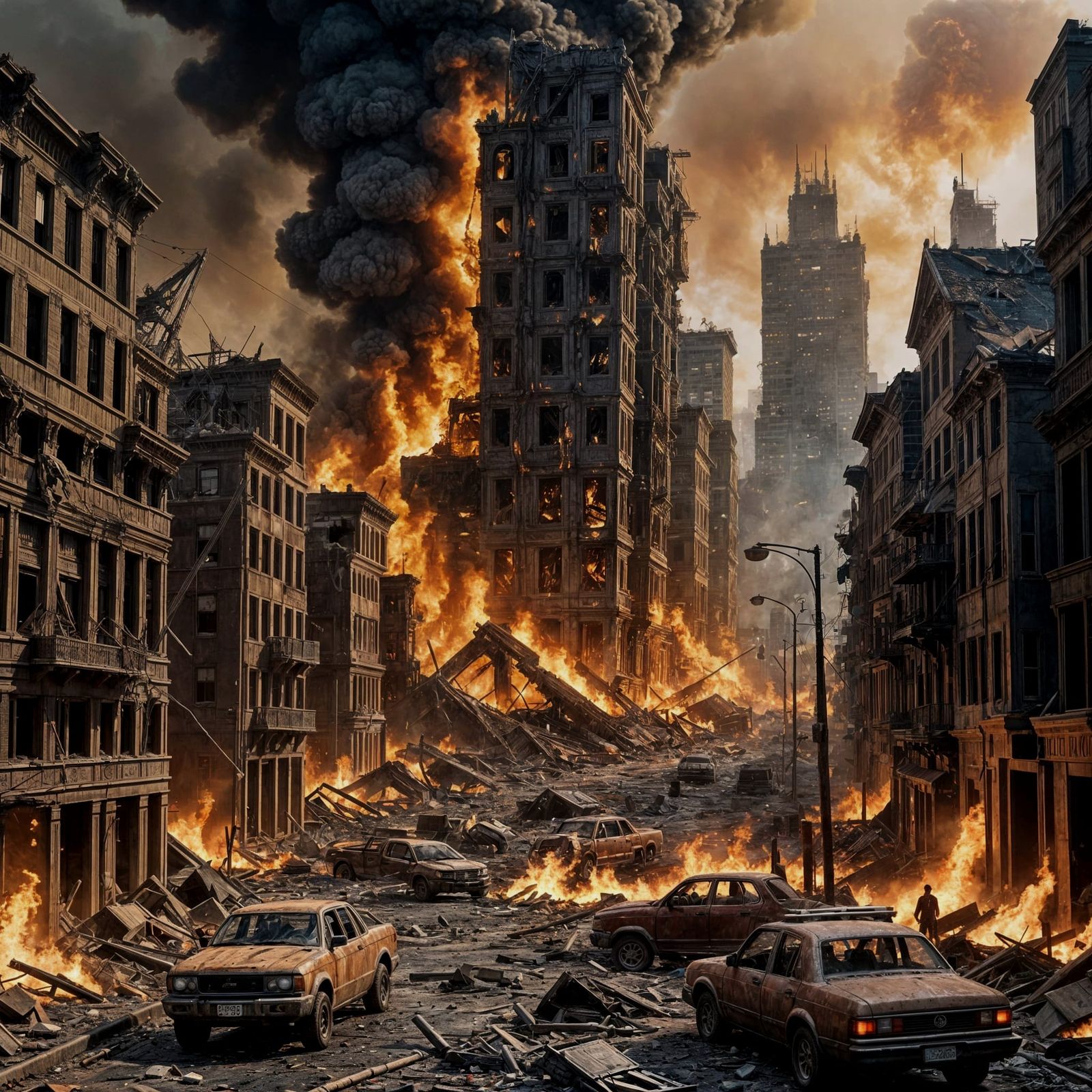 Post-Apocalyptic City Ablaze After Humanity's Extinction
