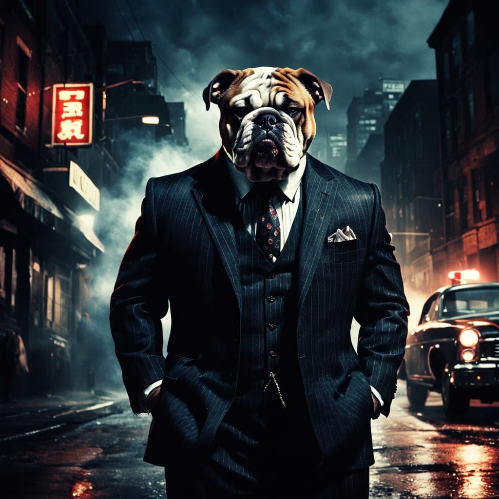 Bulldog Gangster in City Street, Film Noir Art