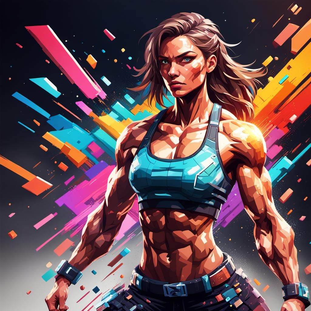 Pixelated Hyperrealistic Model with Detailed Muscular Body