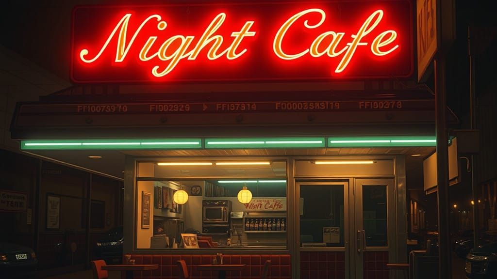 Urban Night Cafe Scene in Moody Film Noir Style