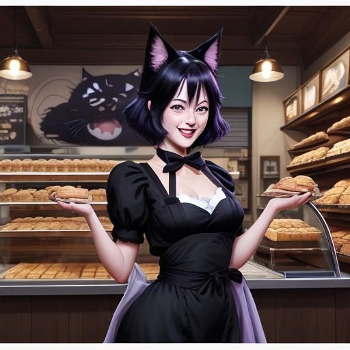 Adorable Jiji in Bakery Shop, Studio Ghibli Style