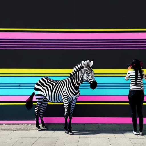 Woman Painting Zebra Stripes in Synthwave Street Art