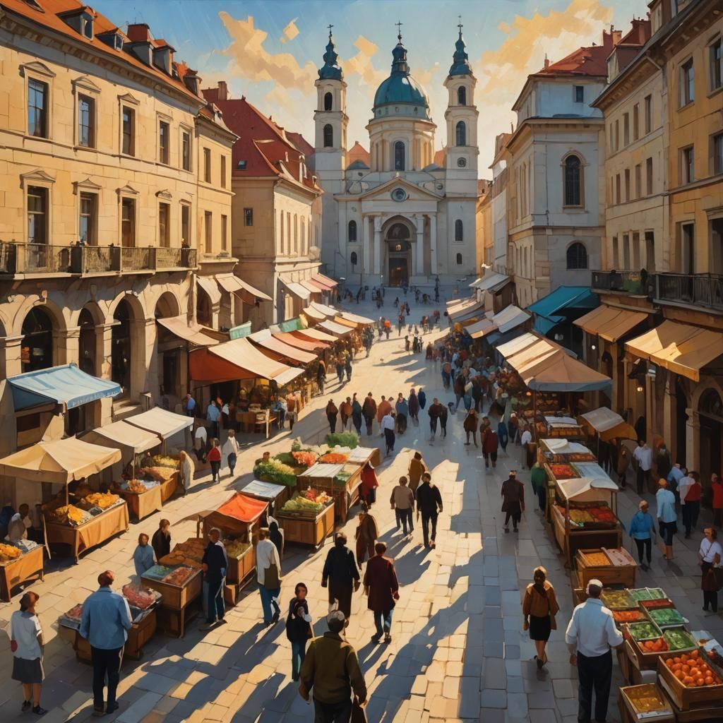 Belgrade Street Market in Impressionist Oil Painting Style