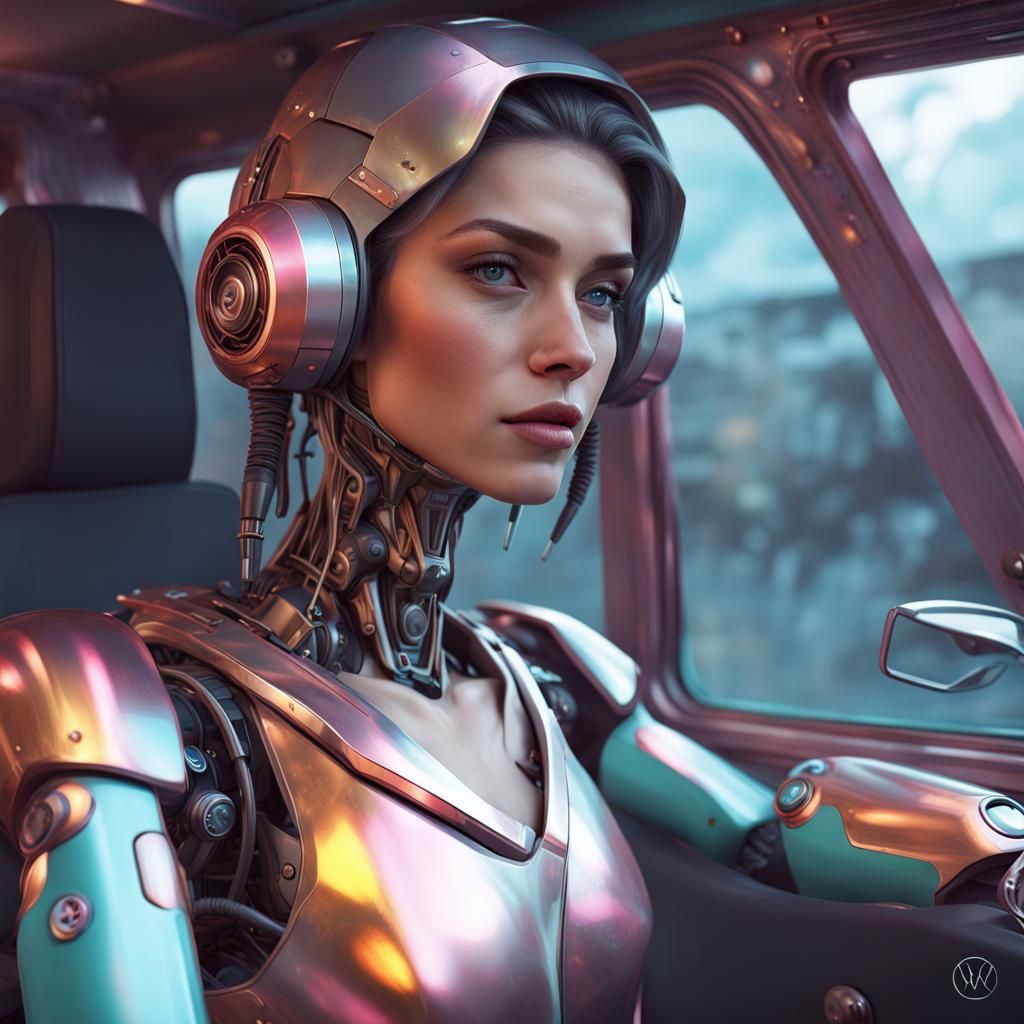 Female Robot Driver Portrait in High Resolution