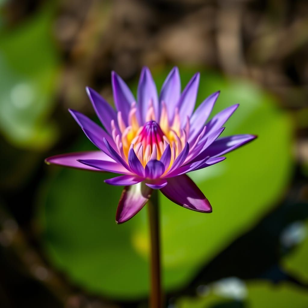 Purple Water Lily in Botanical Photography Style