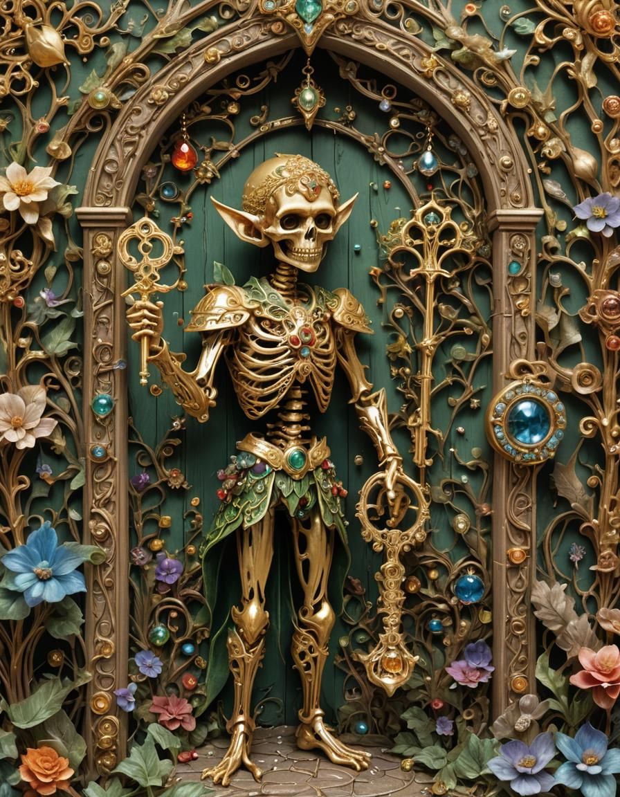 Elf Presents Jeweled Golden Skeleton Key