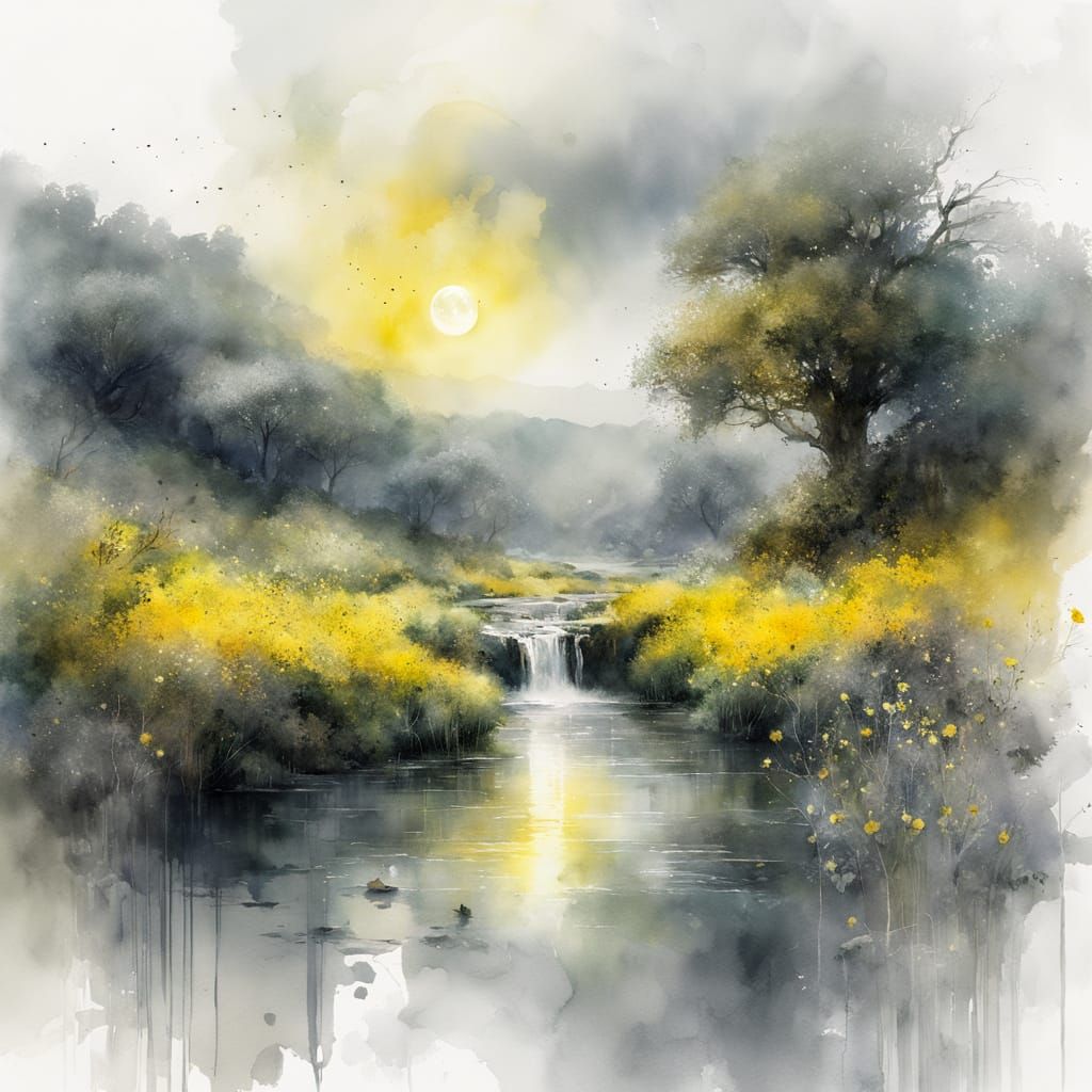 Lush Summer Landscape Under Vibrant Moonlight