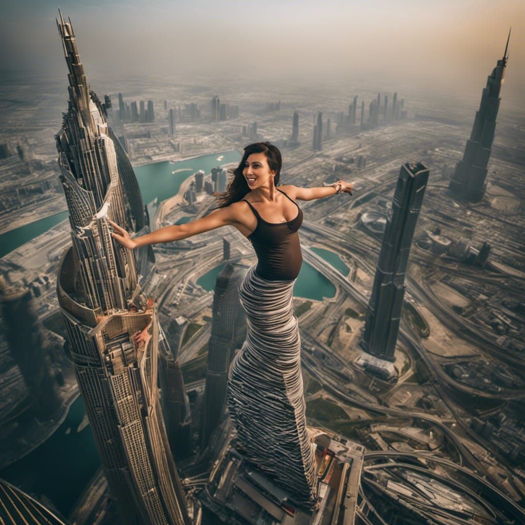 Pregnant Women Doing Parkour on Burj Khalifa: Hyperrealistic...