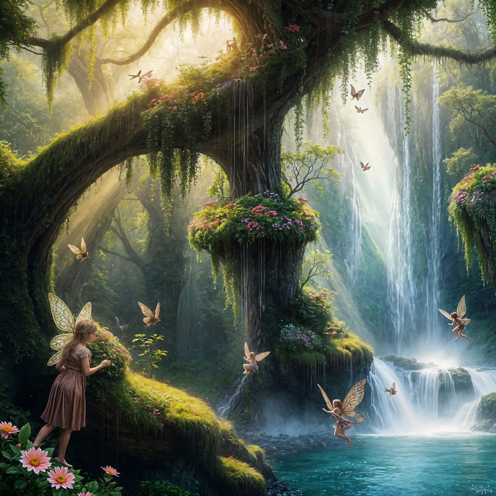 Magical Forest with Hanging Garden and Fairies