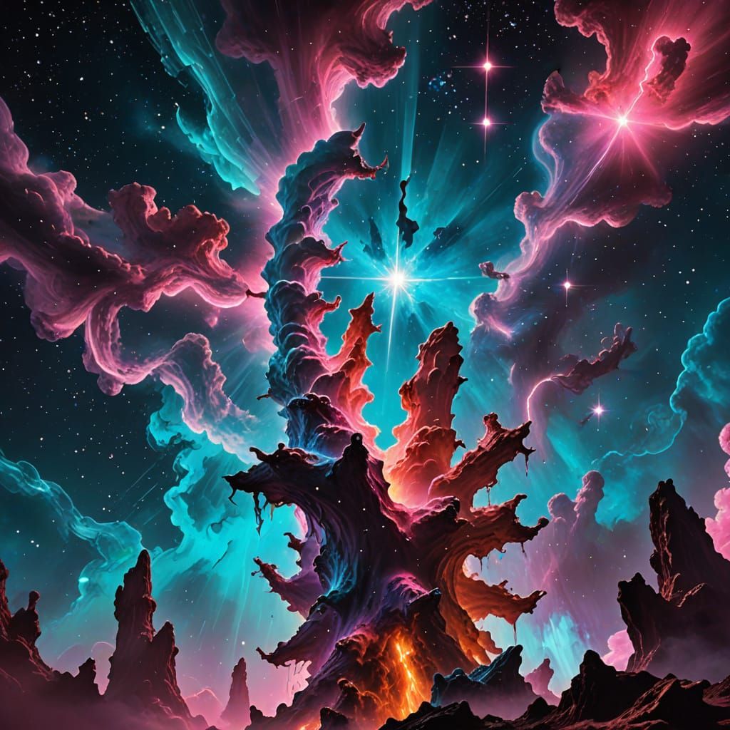 Surreal Neon Eagle Nebula Dreamscape in HDR