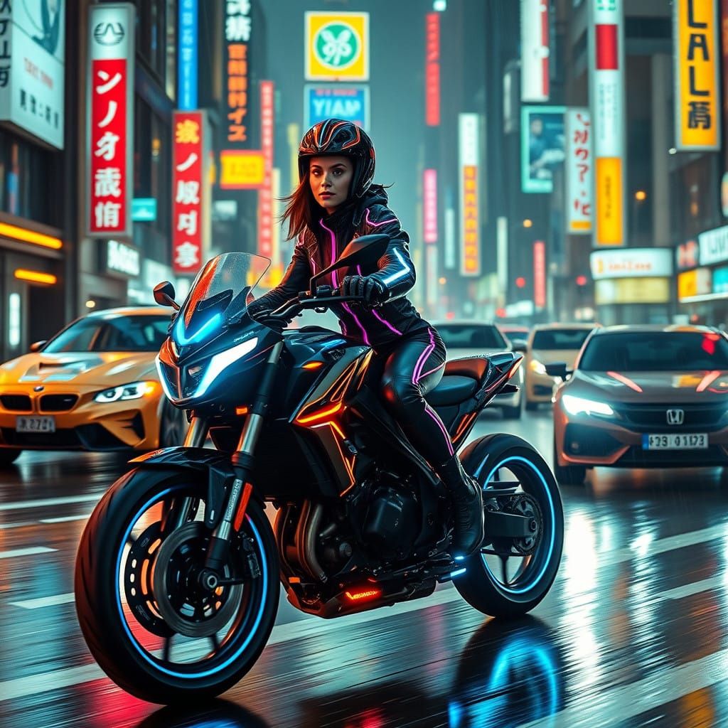 Cyberpunk Rebellion in Neon-Lit Cityscape