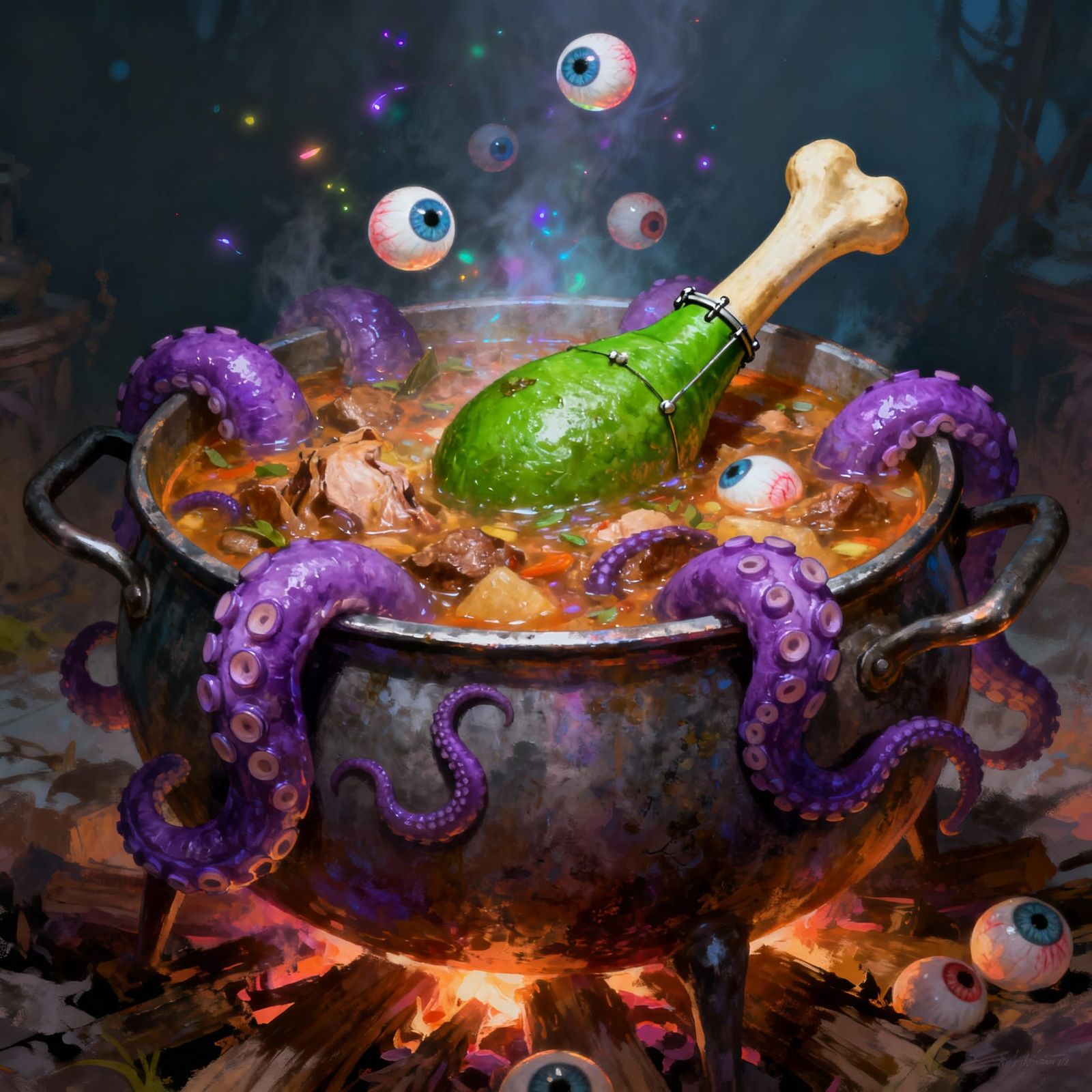 Fantasy Stew with Tentacles and Eyeballs Digital Painting