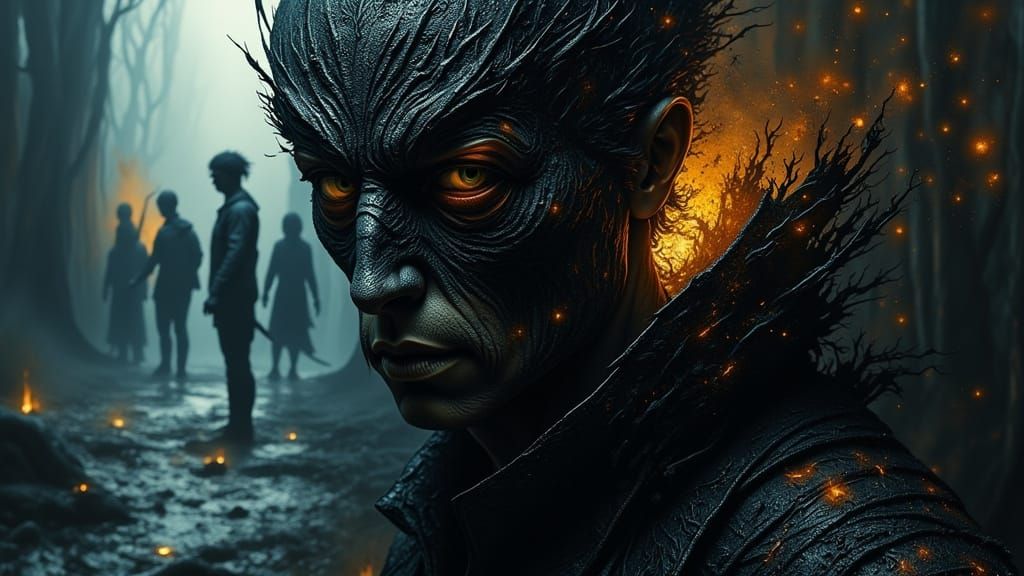 Determined Figure Hiding Secrets as Ominous Entities Approac...