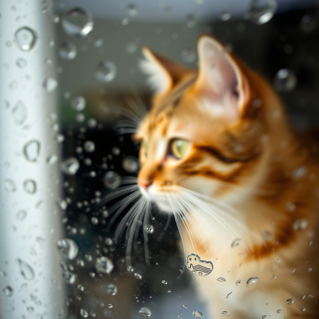 Feline Silhouette Reflected in Steamy Glass
