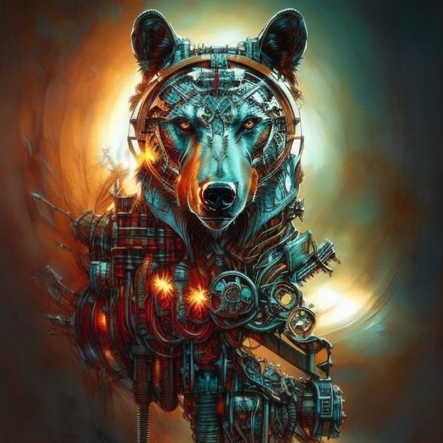 Steampunk Cybernetic Wolf Bear Tiger Art