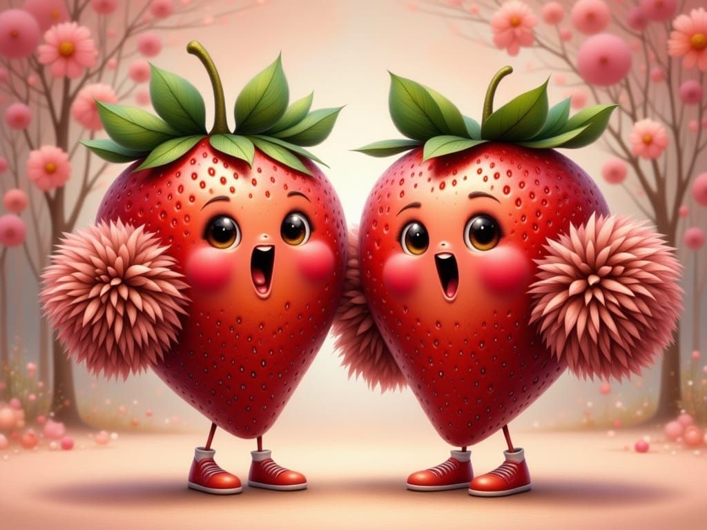 Fantasy Strawberries Cheer in Whimsical Style