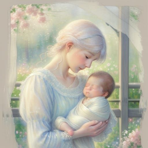 Surreal Mother's First Glimpse of Newborn in Soft Focus