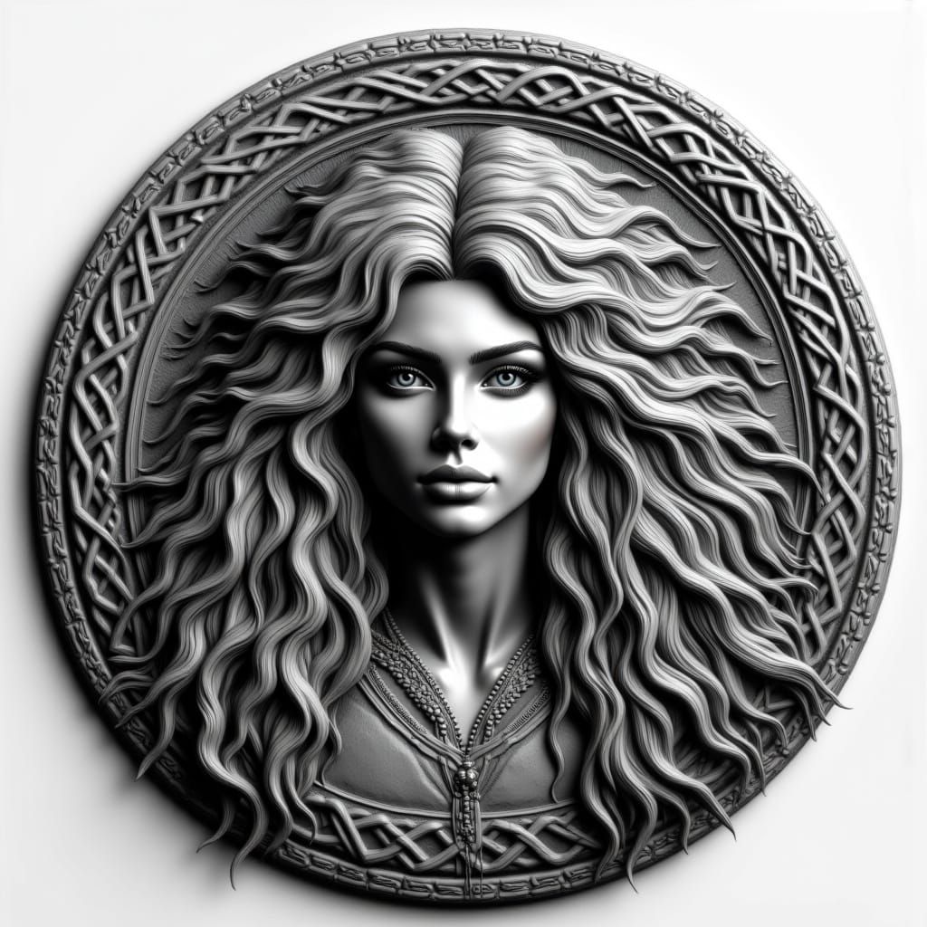 Freyja Grayscale Relief Model with Celtic Band