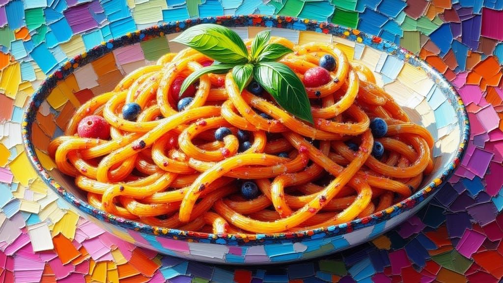 Colorful Pasta with Impasto Texture