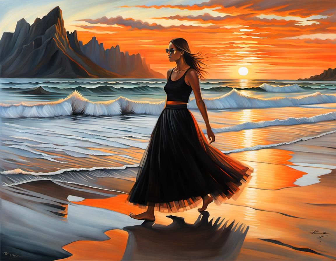 Polynesian Beach Sunset Acrylic Painting