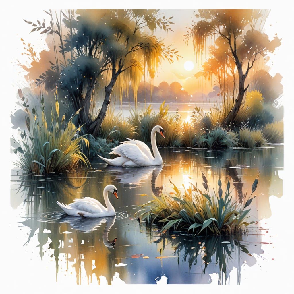 Serene Swan Amidst Golden Hour Reflections