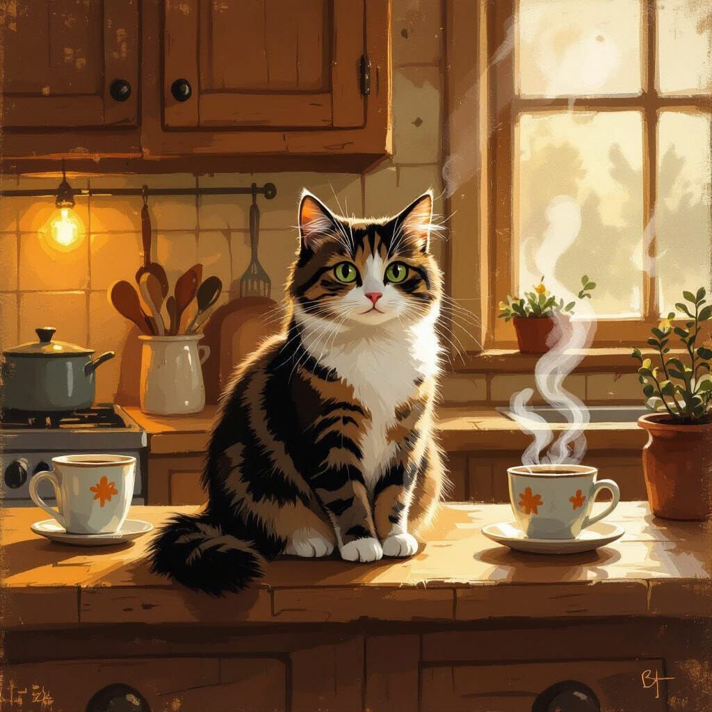 Whimsical Cat Portrait in Beatrix Potter Style