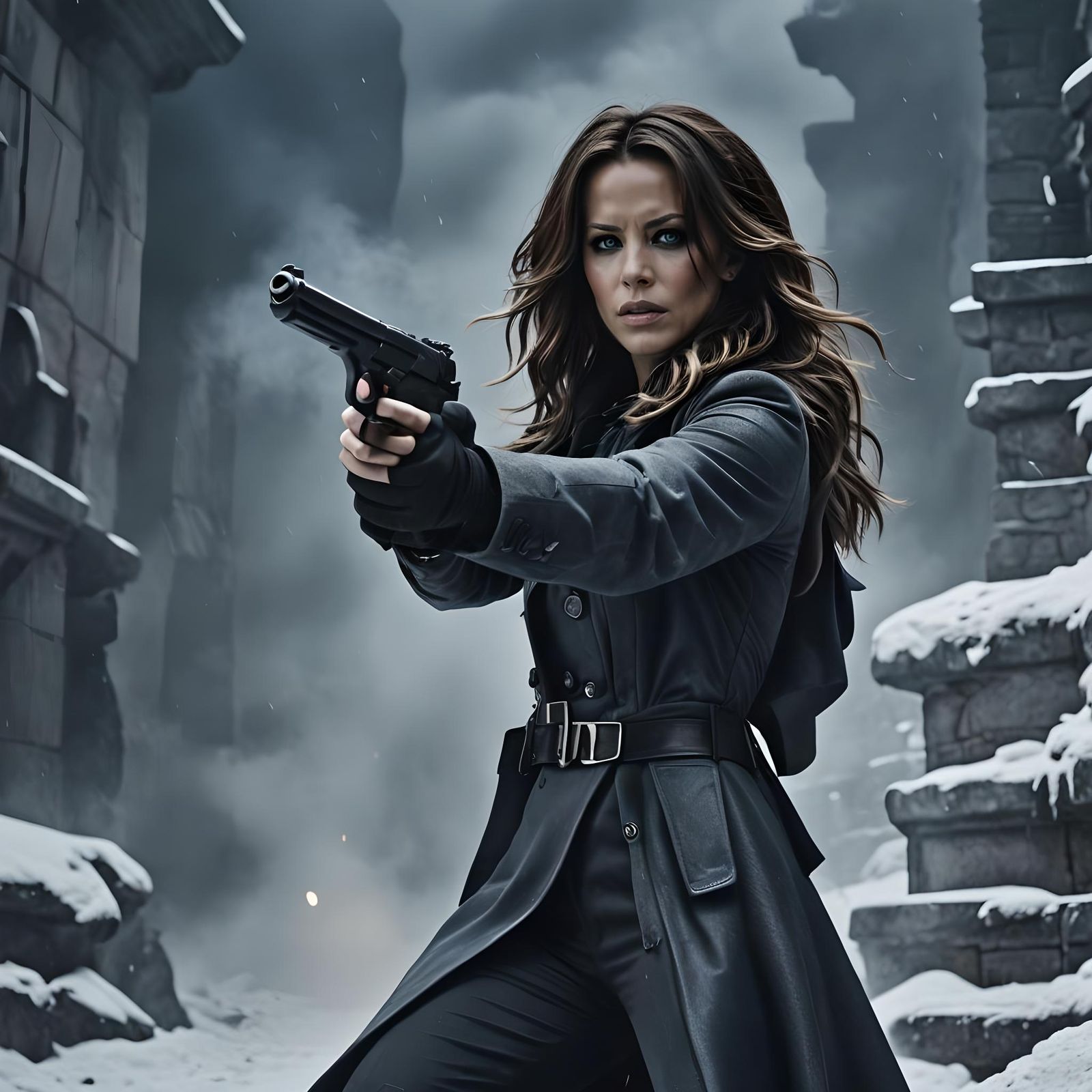 Cinematic Photo of Selene from Underworld at Night