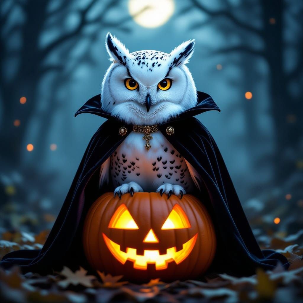 Regal Vampire Owl in Moonlit Gothic Forest