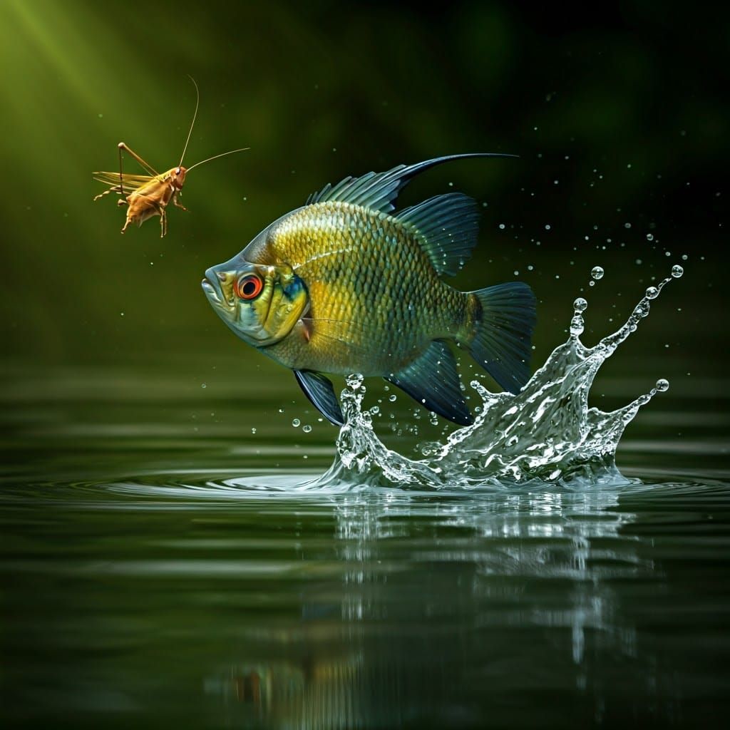 Archer Fish Leaping to Catch Cricket