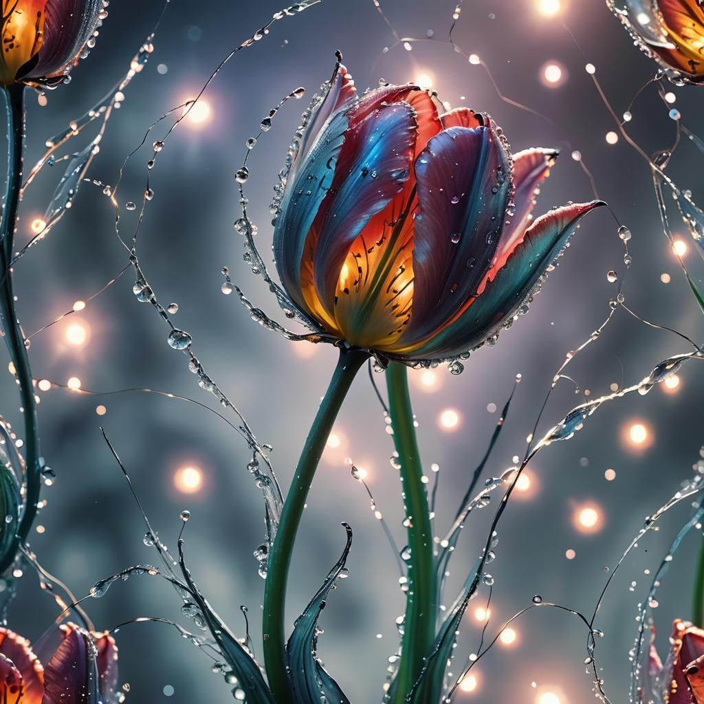 Glowing Cosmic Tulip in Surreal Photorealism