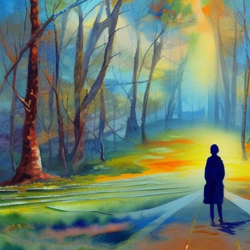 Ethereal Figure Fading Away: Gouache Impressionist Painting