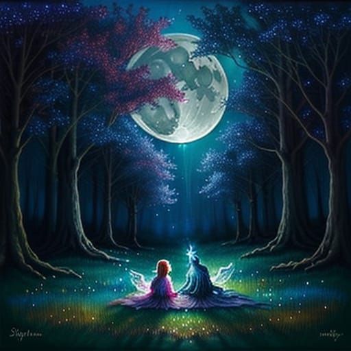 Whimsical Fantasy Scene with Magical Tree and Mythical Creat...