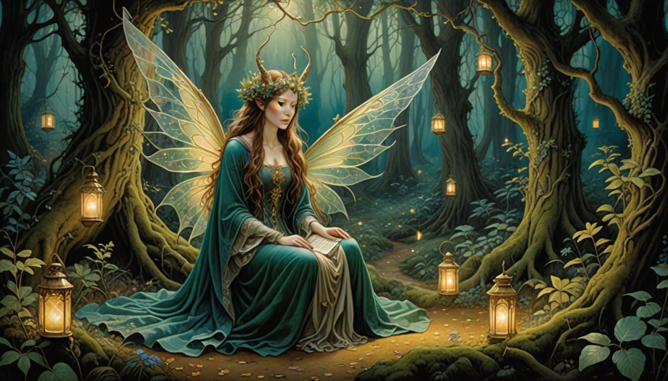 Whimsical Enchanted Forest Garden with Glowing Fruits and Bi...