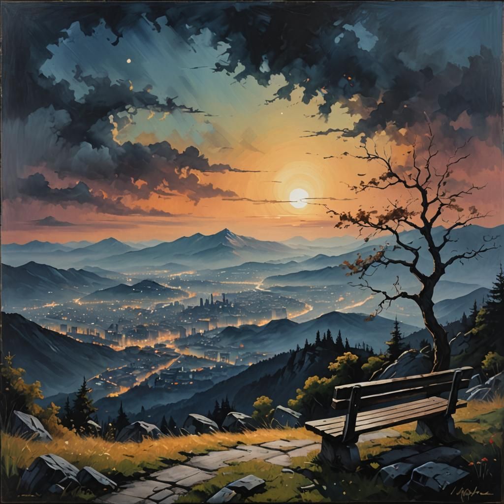 Eerie Mountaintop City View at Sunset