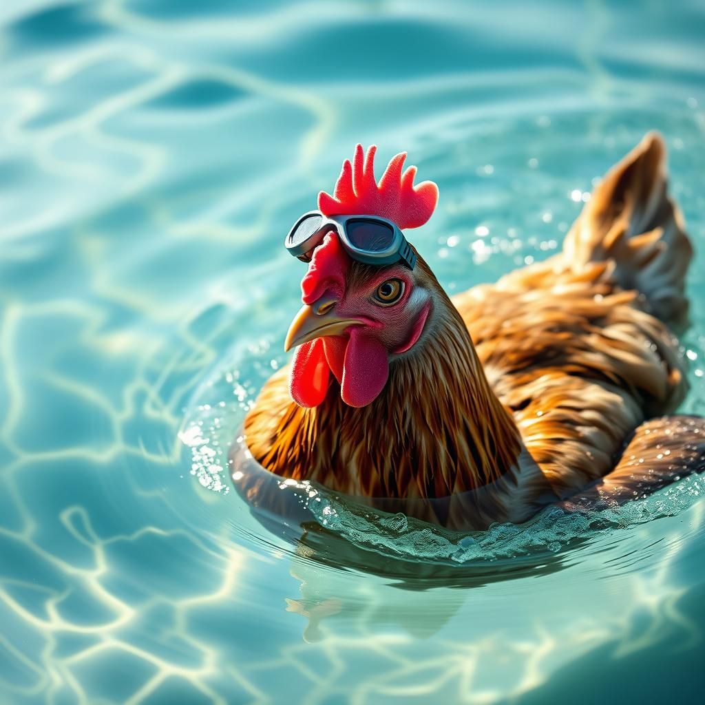 Chicken Swimmer in Goggles: Wildlife Photography