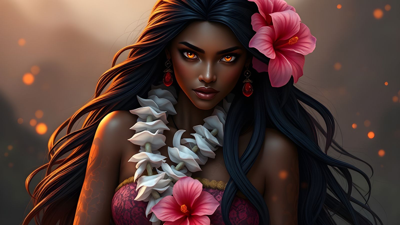 Hawaiian Lava Goddess with Pink Flower