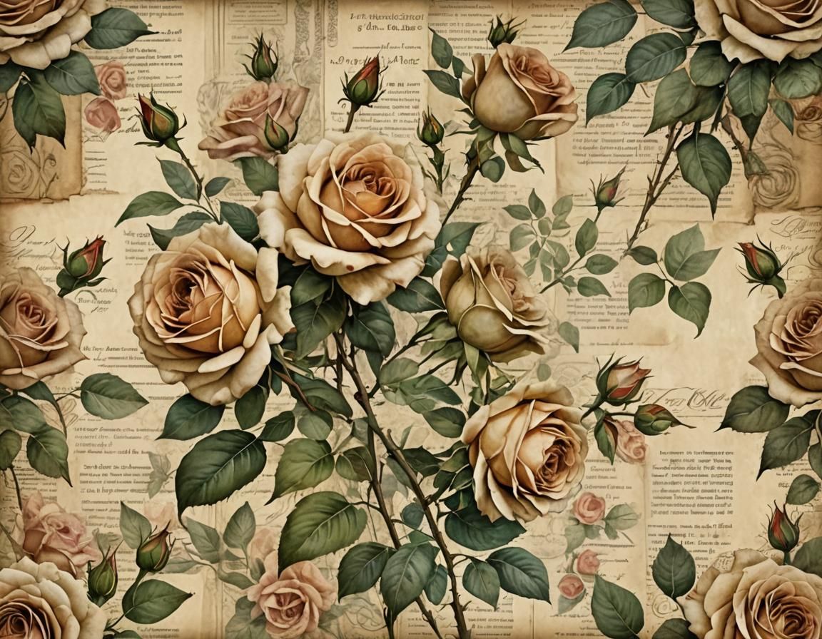 Shabby Chic Roses on Antique Book Page