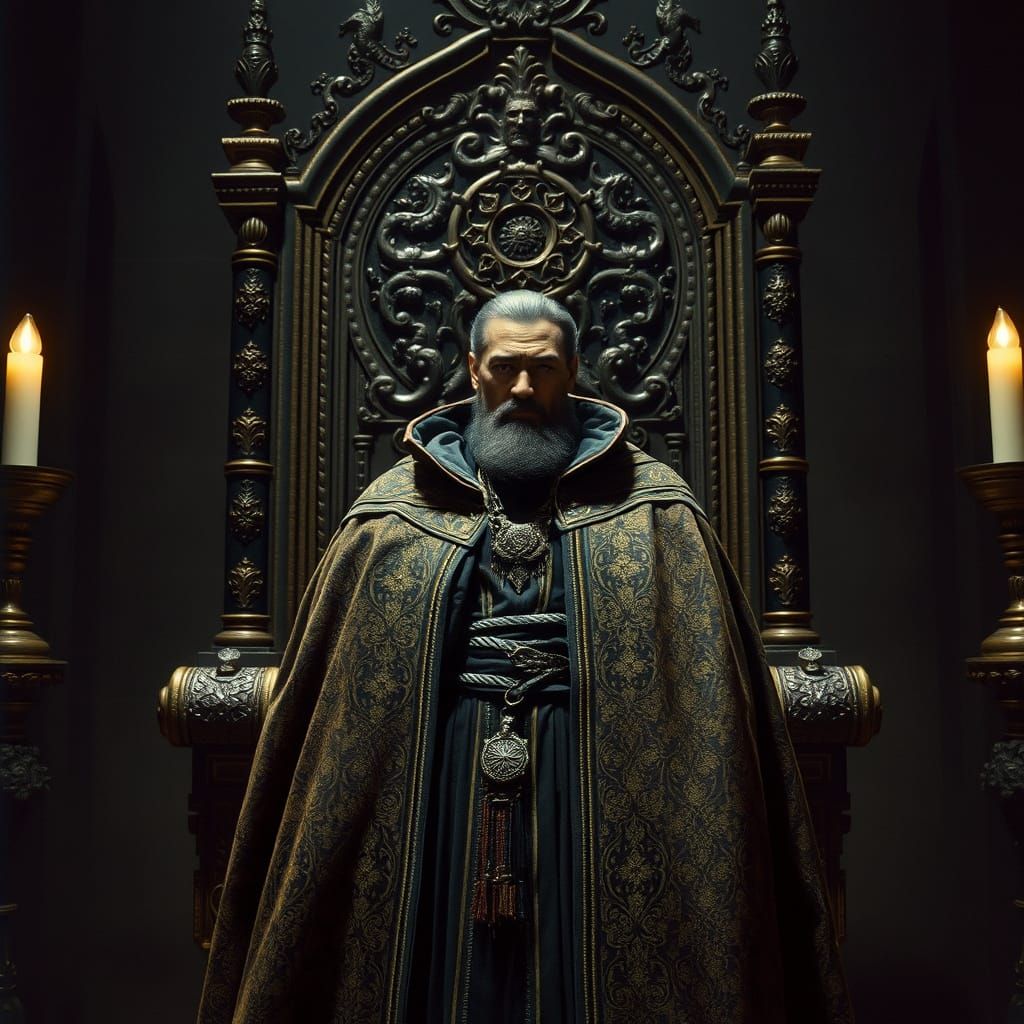 Dark Fantasy Figure Before Royal Throne