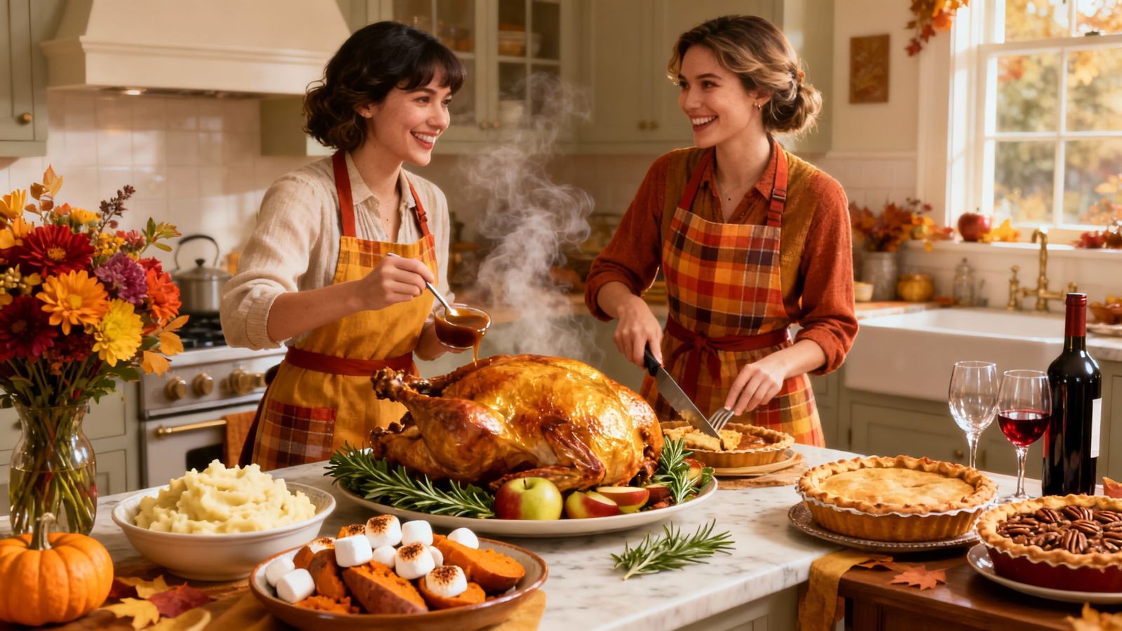 Sisters Cook Thanksgiving Feast in Cozy Kitchen